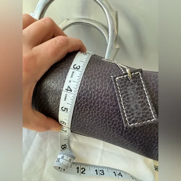 Latica Vintage Y2K Pebbled Leather Barrel Bag | Purple Silver Handle - Picture 10 of 17